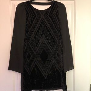 Black velvet long sleeve dress - size XS
